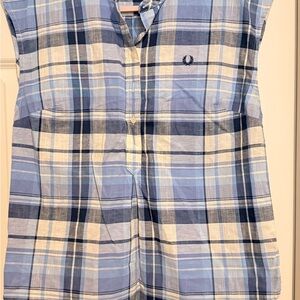 Fred Perry Blue and White Plaid Shirt